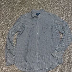 Ralph Lauren Black and White Gingham plaid western Shirt size L